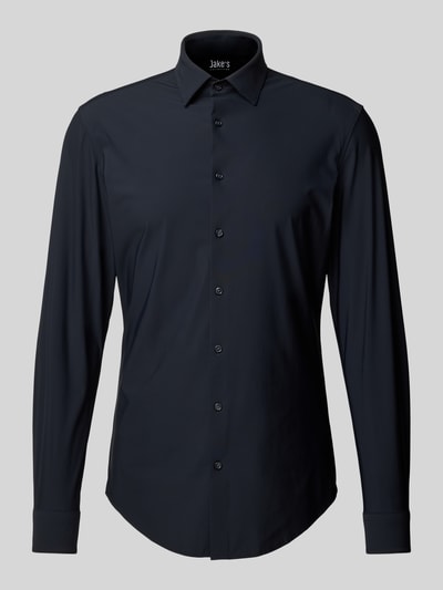 Jake*s Slim Fit Businesshemd aus Uni Struktur Black 1