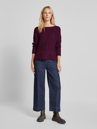 Tom Tailor Loose Fit Strickpullover mit Zopfstrickmuster und Seitenschlitzen Dunkelrot 1