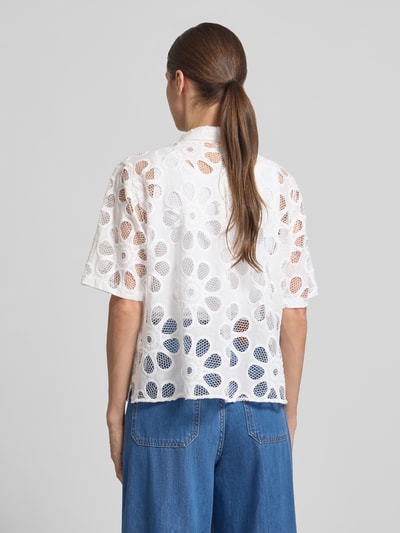 0039 Italy Regular Fit Bluse mit Lochstickerei Modell 'BEA' Weiss 5