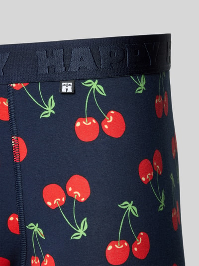 Produktfoto, Slim Fit Trunk mit Logo-Detail im 3er-Pack von Happy Socks für Herren aus elastischem Baumwoll-Mix, dunkles Blau mit Kirschenmuster, elastischer Bund, 3er-Pack