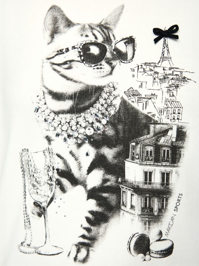 Marc Cain T-Shirt mit Cat-Print und Strasssteinen Offwhite 6