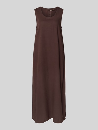 Produktfoto, Midikleid aus Viskose-Leinen-Mix Modell 'Lavisco' von FREE/QUENT in Braun, A-Linie, glatte Oberfläche, schlichte Form, Damen, Rundhalsausschnitt, Rückenlänge 128 cm, Brustweite 51 cm.