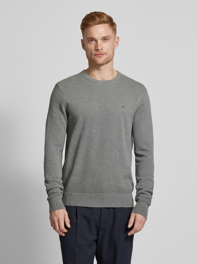 Tommy Hilfiger Strickpullover mit Logo-Stitching Hellgrau 4