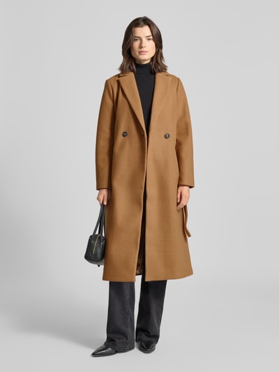 Zero Mantel mit Reverskragen und Bindegürtel Hellbraun 1