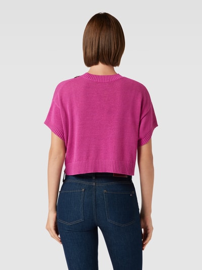 MAX&Co. Cropped Strickshirt mit Rundhalsausschnitt Modell 'EDDA' Fuchsia 5