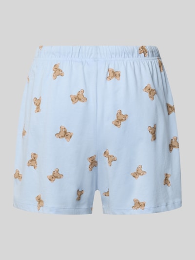 Produktfoto, Pyjama-Shorts mit elastischem Bund von Jake*s Casual aus reiner Baumwolle im hellblauen Allover-Look mit Teddymuster, Regular-Fit