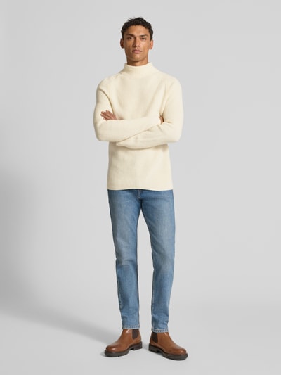 MAERZ Muenchen Gebreide pullover van een mix van scheerwol en alpaca met opstaande band Offwhite - 1