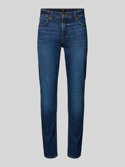 Produktfoto, Jeans im 5-Pocket-Design Modell 'LUKE' von Lee, gerade Passform, mittleres Blau, elastischer Baumwoll-Mix, sichtbare Nähte