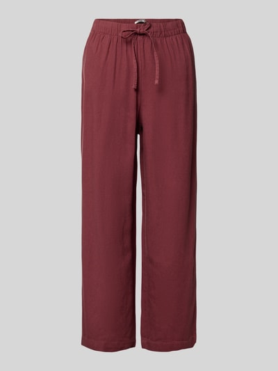 Produktfoto, Weite Hose aus Viskose-Leinen-Mix Modell 'GOA' von Only, unifarben in Bordeaux, elastischer Bund, seitliche Taschen, Wide Leg