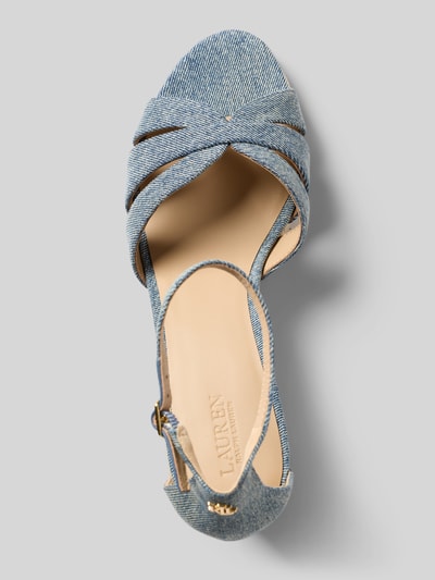 Produktfoto, Wedges in Denim-Optik von Lauren Ralph Lauren, bawełniany materiał, zaokrąglony nosek, koturn, logo, faktura dżinsu