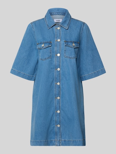 Produktfoto, Jeanskleid mit Brusttaschen Modell 'Mira' von mbyM aus reiner Baumwolle, Relaxed Fit, Minikleid, mittleres Blau, sichtbare Knopfleiste, Hemdblusenkragen, strukturierte Denim-Textur