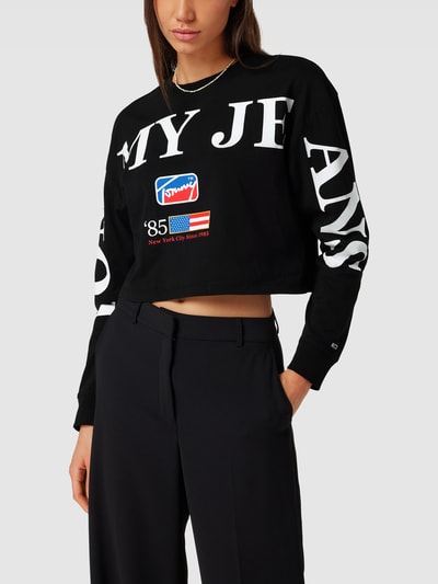 Tommy Jeans Cropped Longsleeve mit Label-Print Schwarz 4