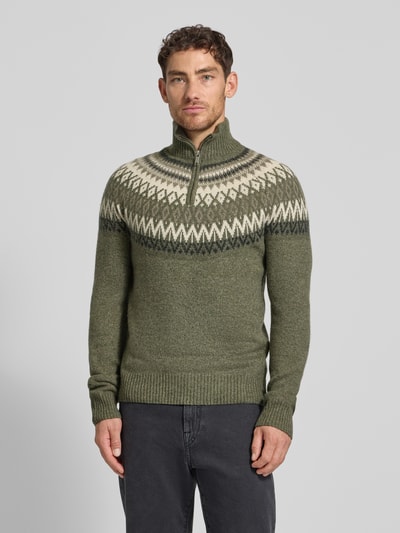 MCNEAL Gebreide pullover van wolmix met opstaande kraag en ritssluiting Donkergroen gemêleerd - 4