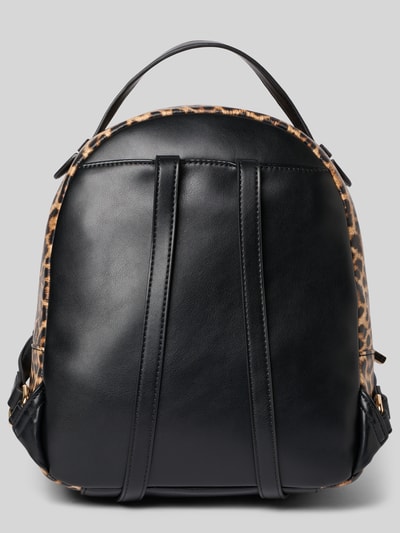 Produktfoto, Rucksack mit Allover-Animal-Print von Liu Jo White aus schwarzem Kunstleder mit braunem Animal-Muster, Reißverschlussfach und schmalen Schulterriemen, Maße 25x31x15 cm, Logo-Applikation, strukturierte Oberfläche