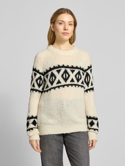 ICHI Gebreide pullover met ribboorden, model 'CARANI' Offwhite - 4