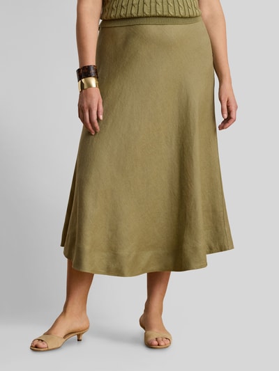 Lauren Ralph Lauren A-Linie Midi-Rock aus reinem Leinen Modell 'BENICE' Khaki 6