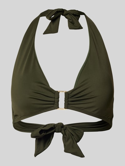 Lauren Ralph Lauren Top bikini w jednolitym kolorze z wiązaniem Khaki 1