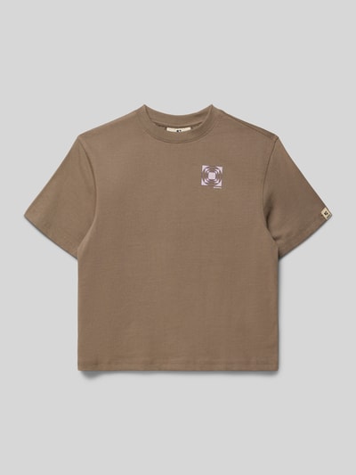 Produktfoto, Relaxed Fit T-Shirt mit Logo-Print von Garcia aus reiner Baumwolle in Braun mit Motiv-Print und Rundhalsausschnitt, Vorderansicht