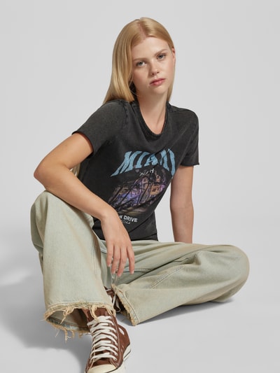 Only Regular fit T-shirt met strass-steentjes, model 'LUCY' Zwart - 3