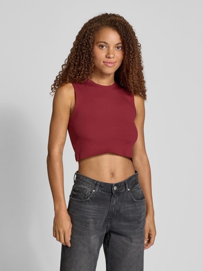 Only Slim Fit Crop Top aus Baumwoll-Mix Modell 'VELA' Bordeaux 4