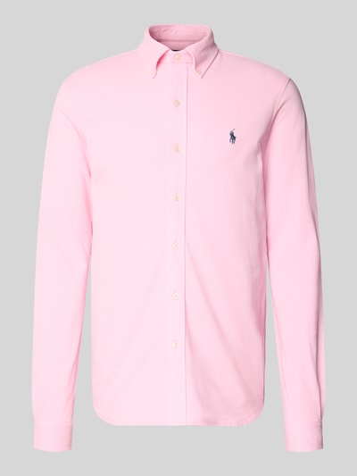 Produktfoto, Regular Fit Freizeithemd aus reiner Baumwolle von Polo Ralph Lauren in effen roze, piqué-structuur, button-downkraag, lange mouw, logo-stiksel