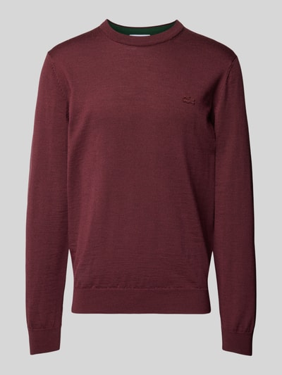 Lacoste Strickpullover aus reiner Wolle mit Logo-Patch Bordeaux 2