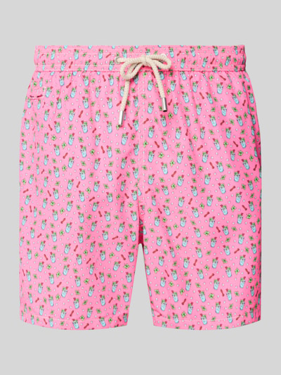 Produktfoto, Badehose im Allover-Look Modell 'LIGHTING MICRO FANTASY' von MC2 Saint Barth in Pink mit elastischem Bund und buntem Muster, Regular Fit