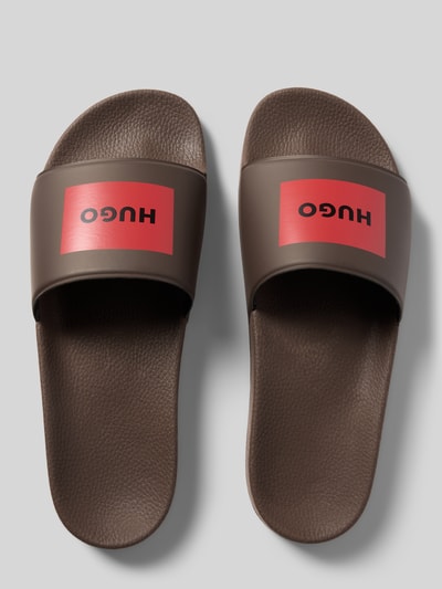 HUGO Badeschuhe mit Logo Print Modell 'TIMEIN_SLID_PH' Mittelbraun 3