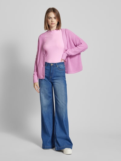 Tom Tailor Denim Körpernahes Langarmshirt mit Frill-Neck Pink 1