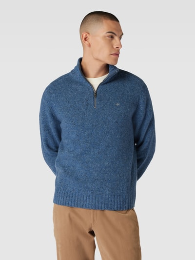 Fynch-Hatton Strickpullover mit kurzem Reißverschluss Blau Melange 4