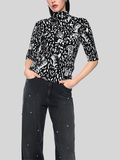 Marc Cain T-Shirt mit Katzenmotiv-Stehkragen Black 4