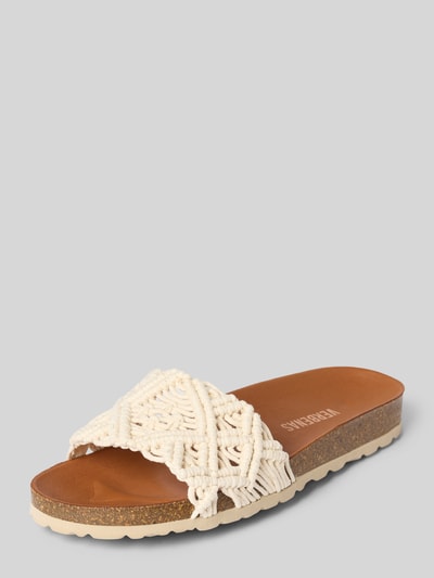 Produktfoto, Sandalette in Schlupfform Modell 'RAGA KNOTS' von Verbenas, cremefarben, abgerundete Spitze, profilierte Sohle, Größe 40, 3 cm Absatz