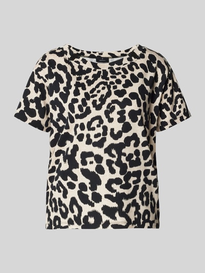 monari T-shirt z prążkowanym okrągłym dekoltem Czarny 2