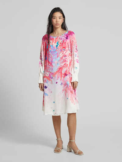 Marc Cain Knielange jurk van viscose met all-over motief Abrikoos - 4