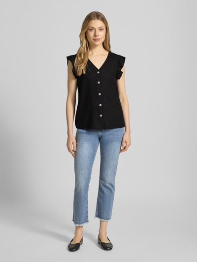 b.young Regular Fit Bluse aus Leinen-Viskose-Mix mit Rüschen Black 1