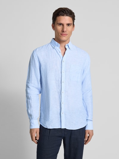 Fynch-Hatton Regular Fit Leinenhemd mit Button-Down-Kragen Hellblau 4