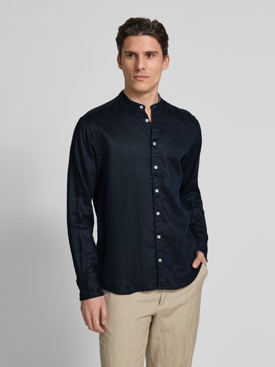 Fynch-Hatton Koszula lniana o kroju regular fit ze stójką Granatowy 4