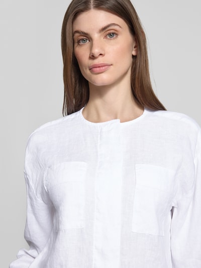 Stefanel Regular Fit Leinenbluse mit Brusttaschen Weiss 3