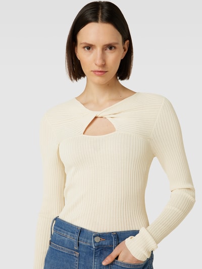 Jake*s Collection Gebreide pullover van viscosemix met cut-out Ecru - 3