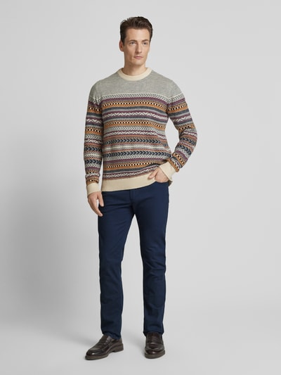 Christian Berg Men Straight Leg Chino mit Strukturmuster Marine 1