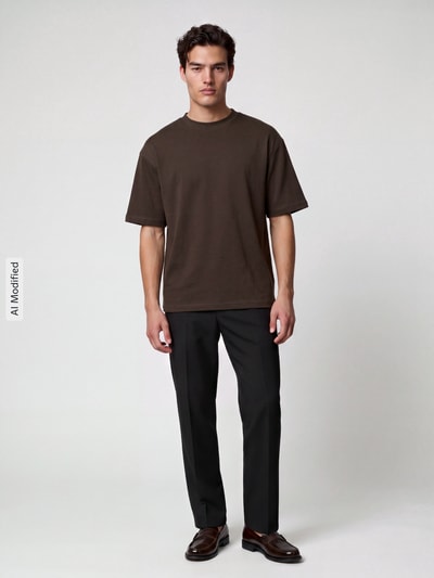 Selected Relaxed Fit T-Shirt mit Rundhalsausschnitt Modell 'OSCAR' Dunkelbraun 1