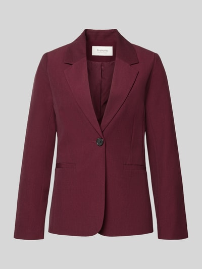 Produktfoto, bordeauxroter Blazer mit Viskose-Anteil Modell 'Danta' von b.young, tailliert, glatte Struktur, Reverskragen, Knopfverschluss.
