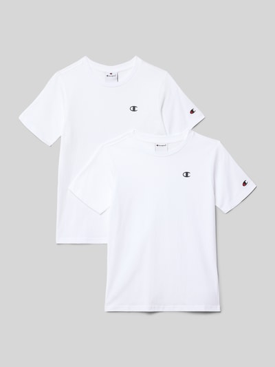 Produktfoto, Regular Fit T-Shirt mit Logo-Print im 2er-Pack von CHAMPION, bawełna, krój regular fit, dekolt okrągły, długość tyłu w rozmiarze 140: 53 cm, białe, gładka faktura