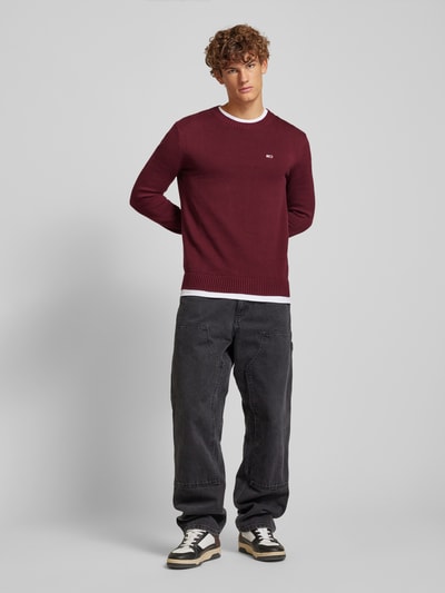 Tommy Jeans Slim fit gebreide pullover met logobadge Bordeaux - 1