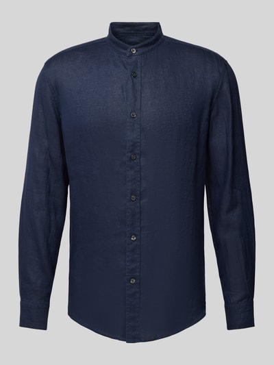 Drykorn Regular fit linnen overhemd met opstaande kraag, model 'TAROK' Marineblauw - 2