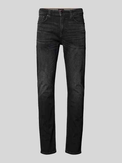 Produktfoto, Slim fit heren jeans in donkere denimlook met labelpatch, studs, knoop- en ritssluiting, 5-pocketmodel, katoenmix, Model 'DELAWARE BO S.ELECTION' van BOSS Orange