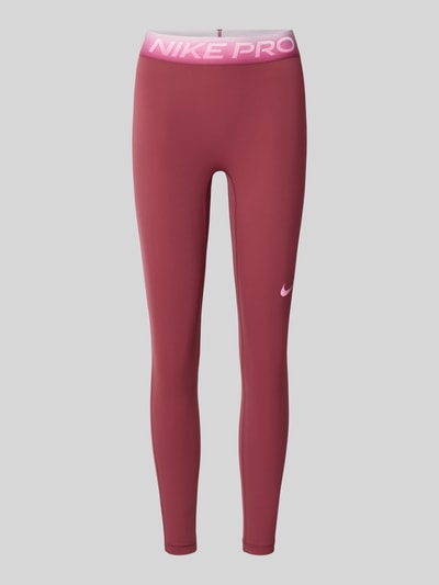 Produktfoto, Slim Fit Sport-Leggings mit Logo-Print von Nike in Rosa mit weißen Details, glatte Textur, Damen Sport-Leggings von Nike