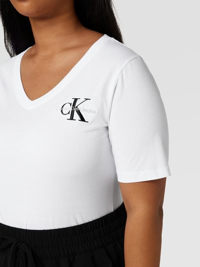 CK Jeans Plus PLUS SIZE T-Shirt mit Brand-Stitching Modell 'MONOGRAM' Weiss 3