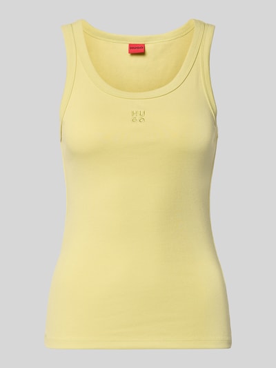 Produktfoto, Slim Fit Tank Top aus Baumwoll-Mix Modell 'DATAMIA' von HUGO in zartem Gelb, Optik: Unifarben, Feinripp-Textur, Label-Stitching-Applikation, U-Ausschnitt, breite Träger
