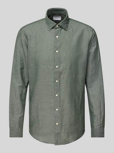 Jake*s Slim Fit Freizeithemd aus Leinen-Baumwoll-Mix Dunkelgruen 2